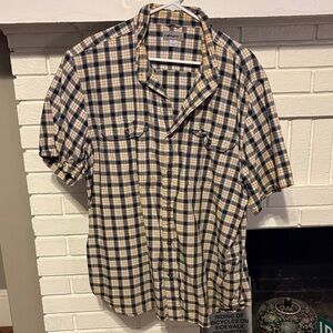 Carhartt Beige and Navy Plaid Button Down Shirt